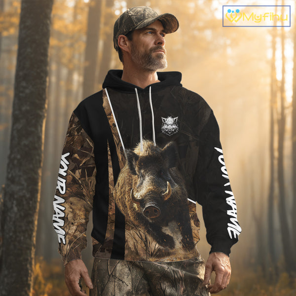 Best Custom Wild Boar Hunting Black Camo Forest 3D Printed Shirts, Hunting Gifts NHT284