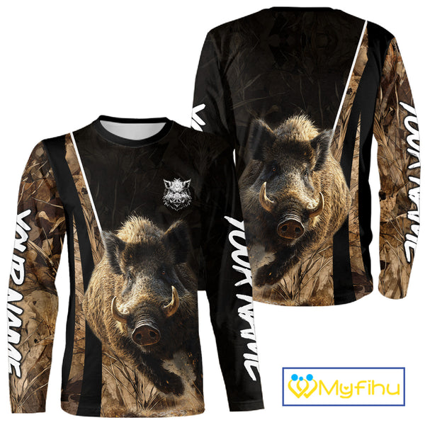 Best Custom Wild Boar Hunting Black Camo Forest 3D Printed Shirts, Hunting Gifts NHT284