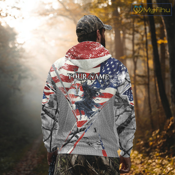 Deer Hunting 3D US Flag Camo Gray Grim Reaper Deer Skull Full Printing Custom Name Shirt NHT203