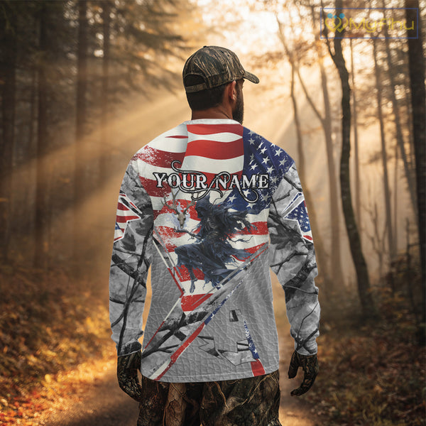 Deer Hunting 3D US Flag Camo Gray Grim Reaper Deer Skull Full Printing Custom Name Shirt NHT203