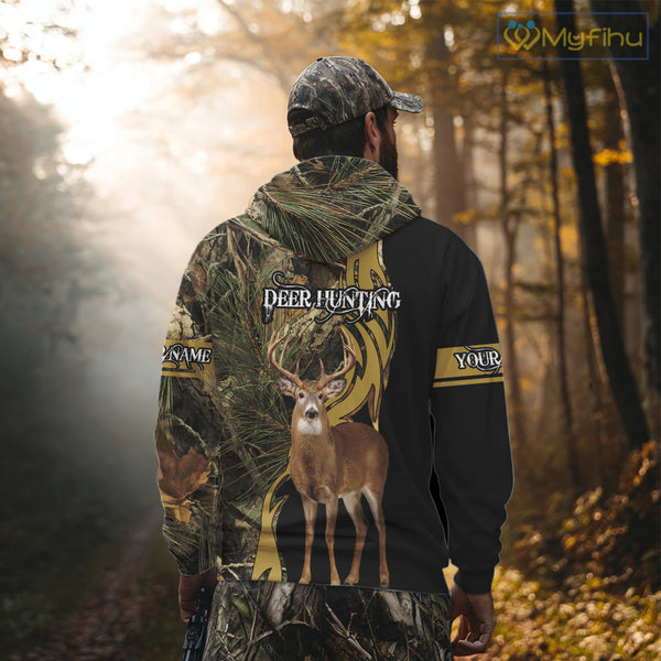 Deer Hunting 3D Black Camo Forest Custom Name All Over Print Shirt, Deer Hunting Gifts NHT208