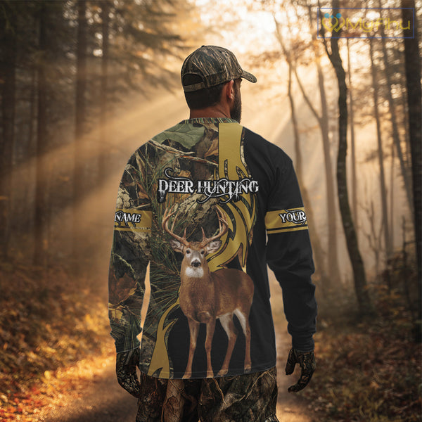 Deer Hunting 3D Black Camo Forest Custom Name All Over Print Shirt, Deer Hunting Gifts NHT208