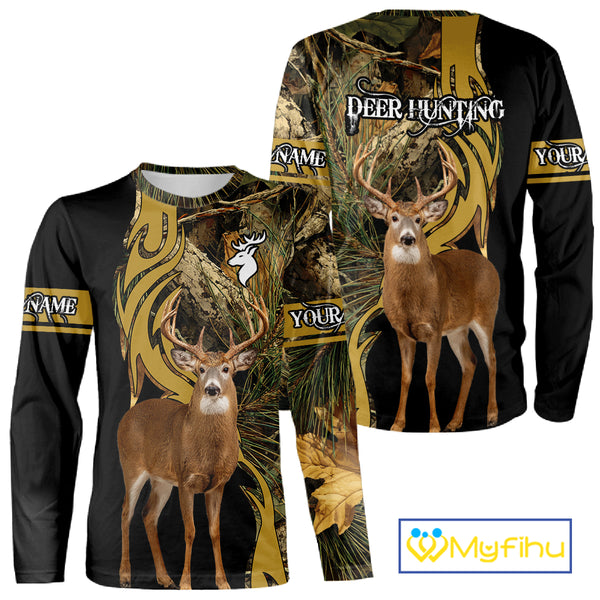 Deer Hunting 3D Black Camo Forest Custom Name All Over Print Shirt, Deer Hunting Gifts NHT208