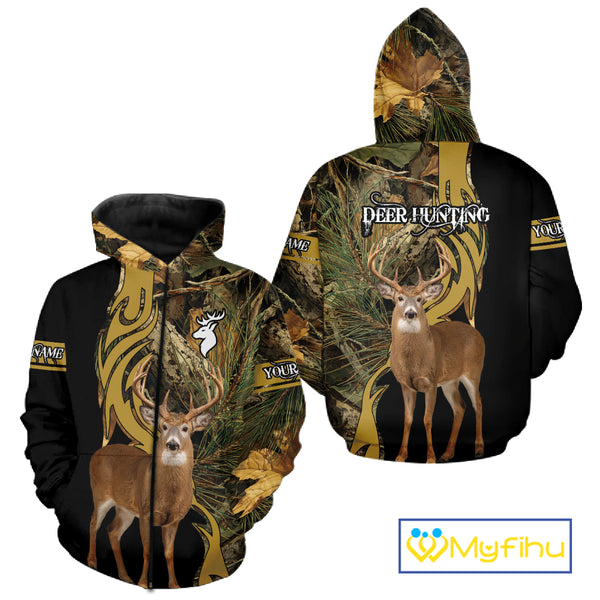 Deer Hunting 3D Black Camo Forest Custom Name All Over Print Shirt, Deer Hunting Gifts NHT208