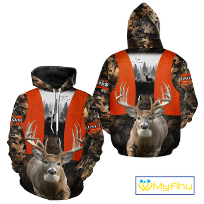 Personalized Hunting Shirt, Hunting Gear For Men – Orange Safety Camo with Big Buck NHT343