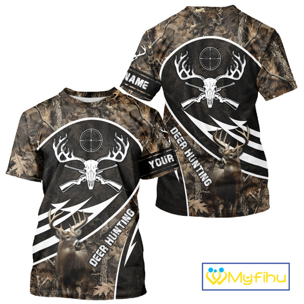 Skull Deer Hunting Hoodie and Sweatshirt – Brown Camo Gear with Custom Name for Hunters NHT345