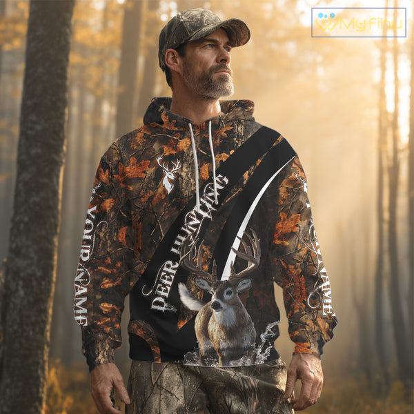 Whitetail Deer Hunting Orange Camo Hoodie, Sweatshirt Hunting Shirt For Men NHT347