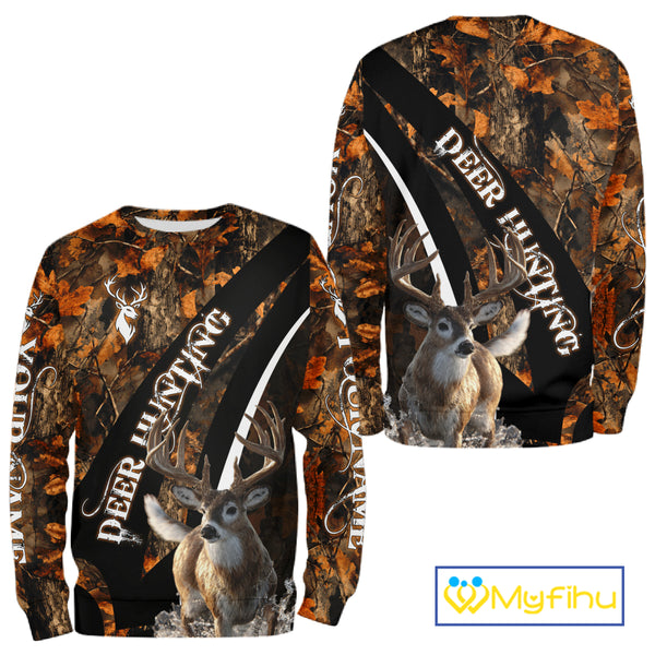 Whitetail Deer Hunting Orange Camo Hoodie, Sweatshirt Hunting Shirt For Men NHT347