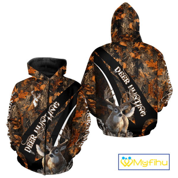 Whitetail Deer Hunting Orange Camo Hoodie, Sweatshirt Hunting Shirt For Men NHT347