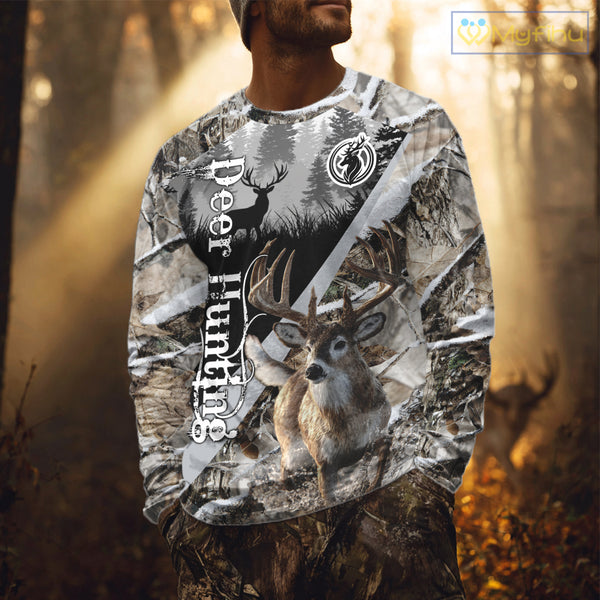 Whitetail Deer Hunting 3D All Over Print Winter Camo Shirt Custom Name Gifts For Hunter NHT215