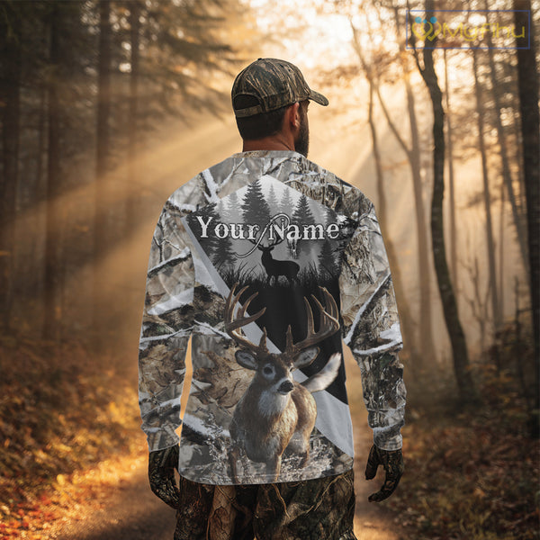 Whitetail Deer Hunting 3D All Over Print Winter Camo Shirt Custom Name Gifts For Hunter NHT215