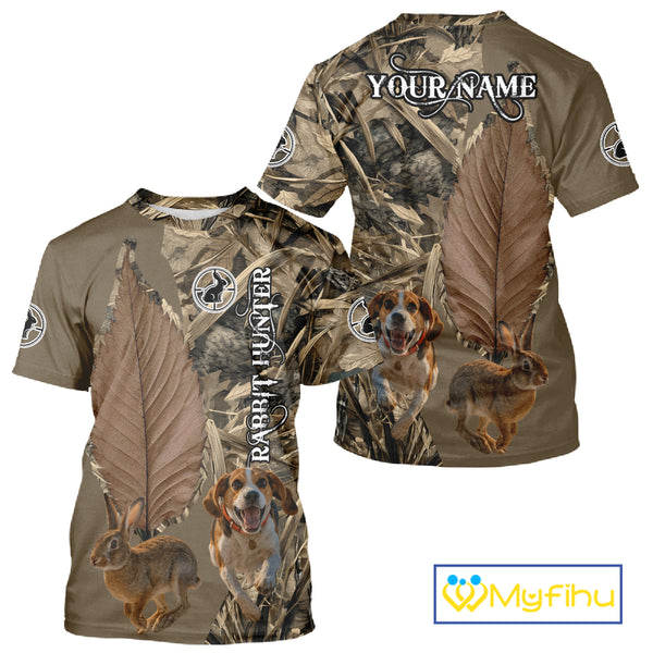 Custom Brown Camo 3D All Over Printed Rabbit Hunting Shirt With Beagle Dog, Hunting Gift NHT224