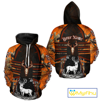 Blaze Orange Camo Hoodie Hunting Shirt, Deer Sweatshirt Shirt for Men, Deer Hunting Season NHT356