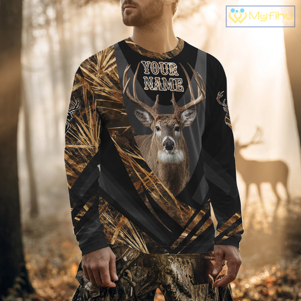 Deer Hunting Shirt Black Camo Brown 3D Custom Name, Season Deer Hunting, Deer Hunting Gift NHT139