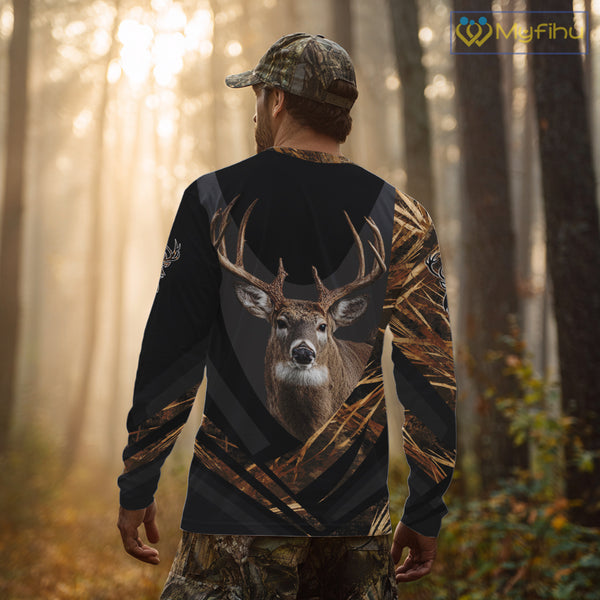 Deer Hunting Shirt Black Camo Brown 3D Custom Name, Season Deer Hunting, Deer Hunting Gift NHT139