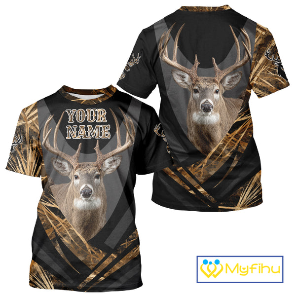 Deer Hunting Shirt Black Camo Brown 3D Custom Name, Season Deer Hunting, Deer Hunting Gift NHT139