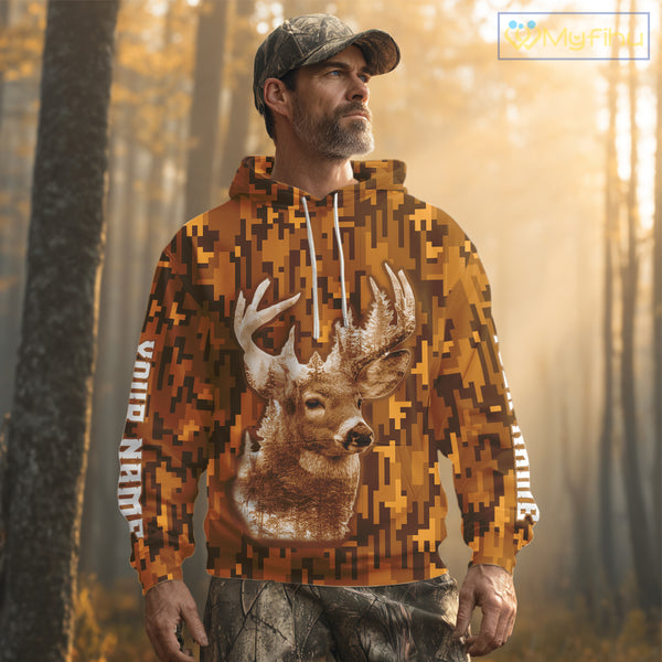 Deer hunting Custom Name Full Printing Orange Camo, Personalized hunting Shirt for Men NHT377