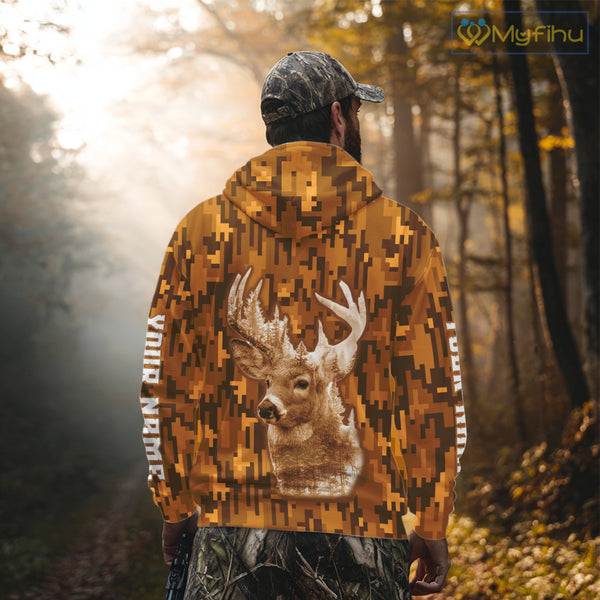 Deer hunting Custom Name Full Printing Orange Camo, Personalized hunting Shirt for Men NHT377