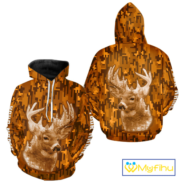 Deer hunting Custom Name Full Printing Orange Camo, Personalized hunting Shirt for Men NHT377