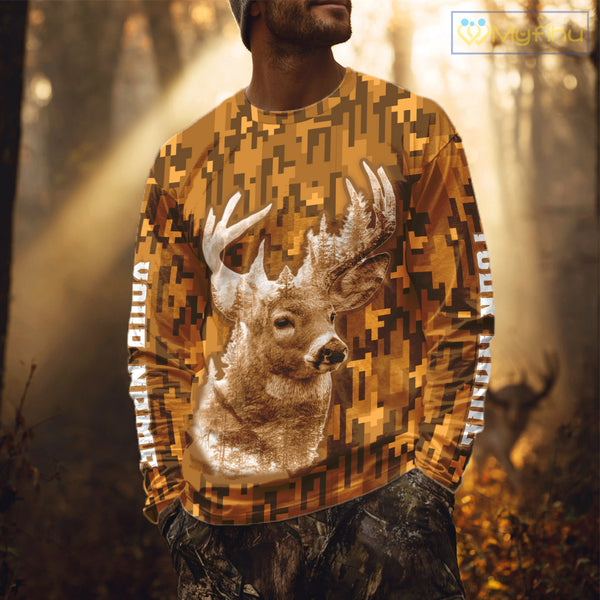 Deer hunting Custom Name Full Printing Orange Camo, Personalized hunting Shirt for Men NHT377