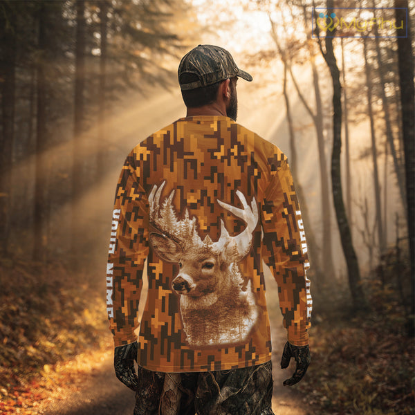 Deer hunting Custom Name Full Printing Orange Camo, Personalized hunting Shirt for Men NHT377