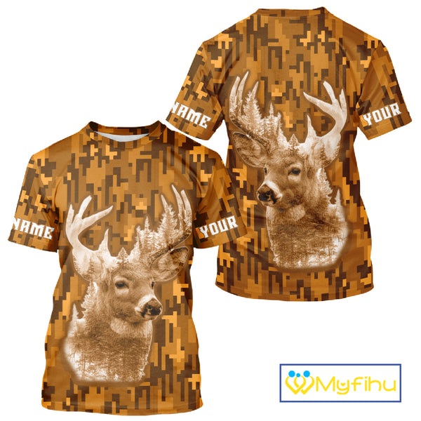 Deer hunting Custom Name Full Printing Orange Camo, Personalized hunting Shirt for Men NHT377