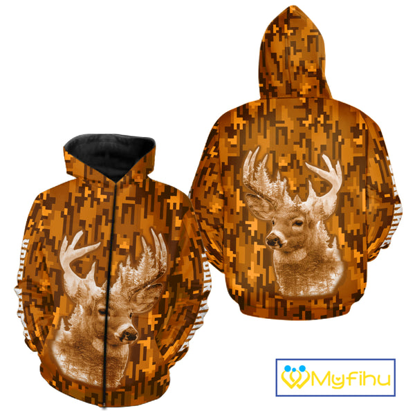 Deer hunting Custom Name Full Printing Orange Camo, Personalized hunting Shirt for Men NHT377