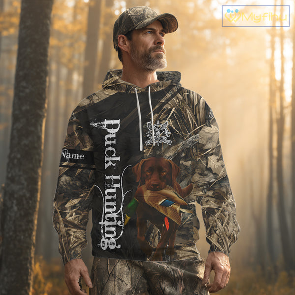 Duck Hunting with Chocolate Labrador Retriever All Over Printed Shirts, Lab Hunting Shirt NHT244
