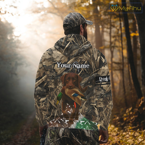 Duck Hunting with Chocolate Labrador Retriever All Over Printed Shirts, Lab Hunting Shirt NHT244