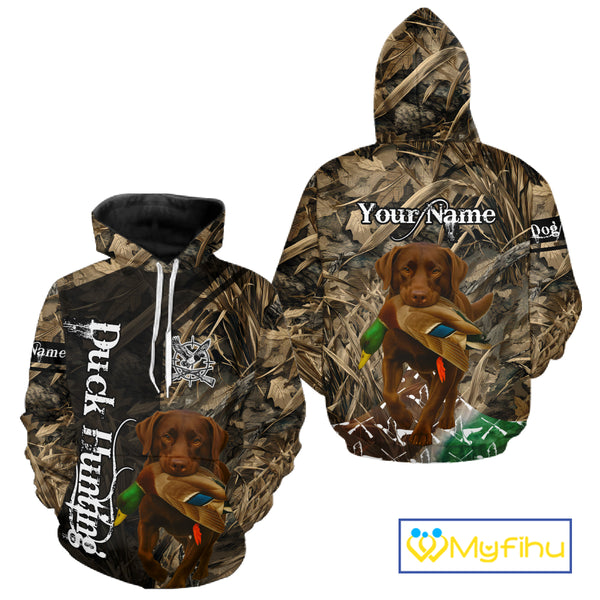 Duck Hunting with Chocolate Labrador Retriever All Over Printed Shirts, Lab Hunting Shirt NHT244