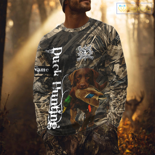 Duck Hunting with Chocolate Labrador Retriever All Over Printed Shirts, Lab Hunting Shirt NHT244