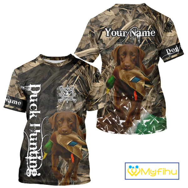 Duck Hunting with Chocolate Labrador Retriever All Over Printed Shirts, Lab Hunting Shirt NHT244
