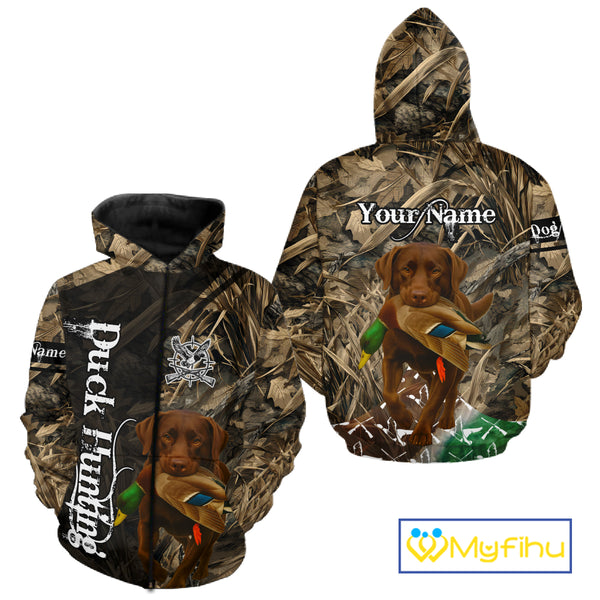 Duck Hunting with Chocolate Labrador Retriever All Over Printed Shirts, Lab Hunting Shirt NHT244