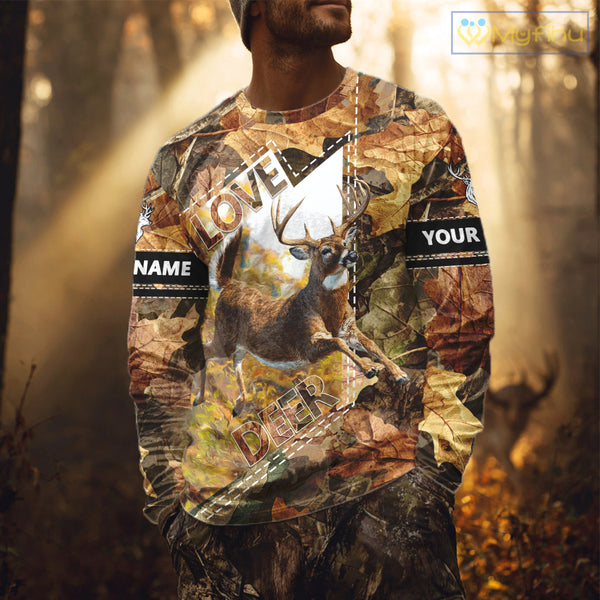 Whitetail Deer Hunting Shirt Personalized 3D All Over Print Autumn Camo Hunting Clothes NHT155