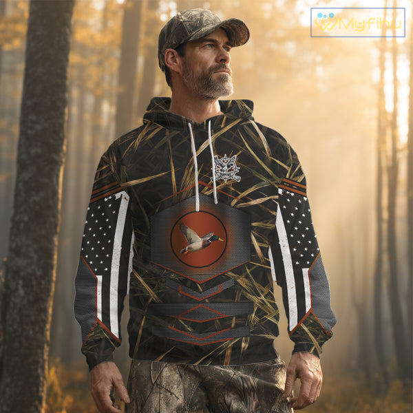 Duck Hunting Shirt with US Flag Camo – Personalized All Over Print Waterfowl Clothing NHT170