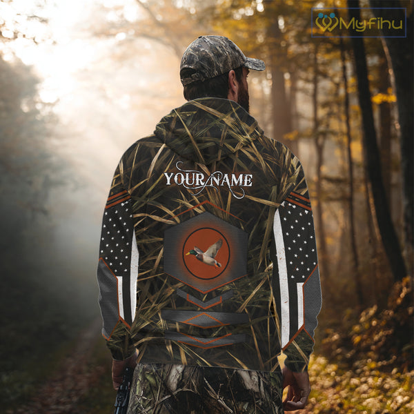 Duck Hunting Shirt with US Flag Camo – Personalized All Over Print Waterfowl Clothing NHT170
