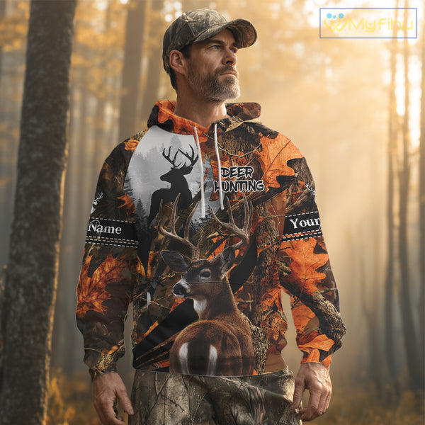 Whitetail Deer Hunting Orange Camo 3D Printed Shirts,  Hunting Hoodie Gift for Men NHT327