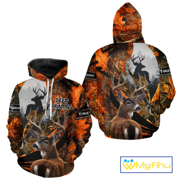 Whitetail Deer Hunting Orange Camo 3D Printed Shirts,  Hunting Hoodie Gift for Men NHT327
