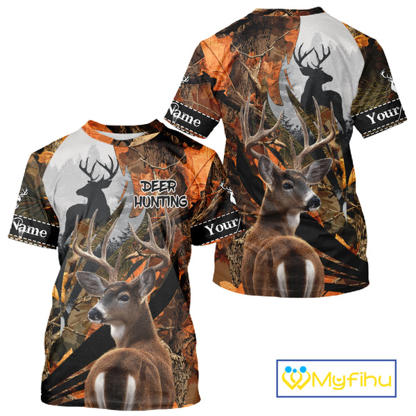 Whitetail Deer Hunting Orange Camo 3D Printed Shirts,  Hunting Hoodie Gift for Men NHT327