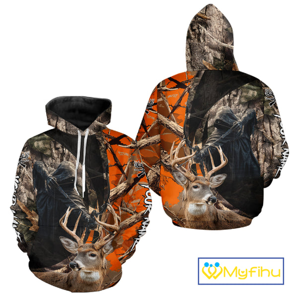 Deer Hunting Grim Reaper Camo Orange 3D All Over Printed Shirt, Personalized Hunting Shirt NHT269