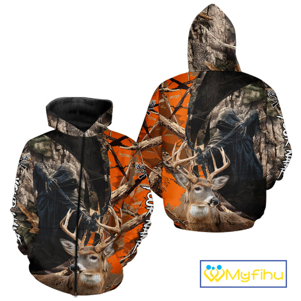 Deer Hunting Grim Reaper Camo Orange 3D All Over Printed Shirt, Personalized Hunting Shirt NHT269