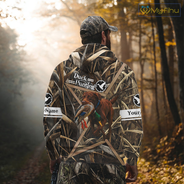 Mallard Duck Hunting Shirts With Dog Chocolate Lab, Personalized Hunting Clothes NHT183
