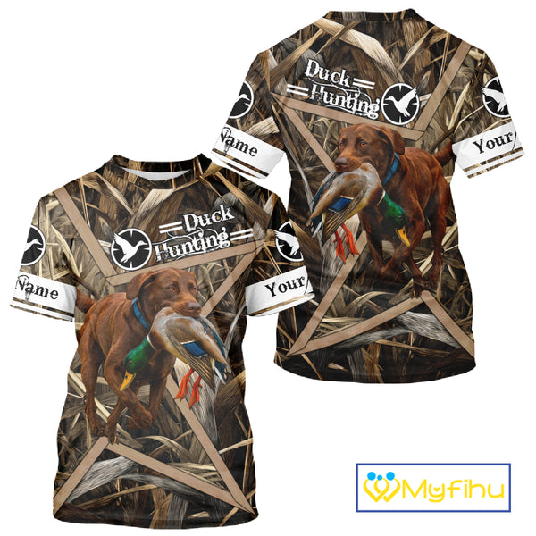 Mallard Duck Hunting Shirts With Dog Chocolate Lab, Personalized Hunting Clothes NHT183
