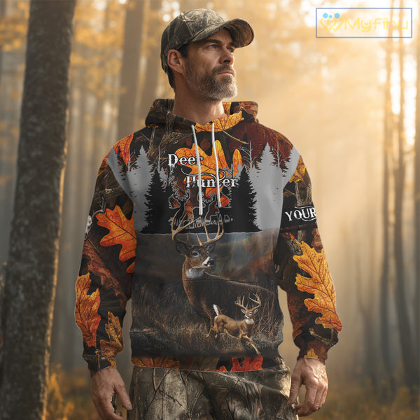 Whitetail Deer Hunting Orange Camo Autumn - Personalized All Over Print Deer Hunting Clothes NHT184