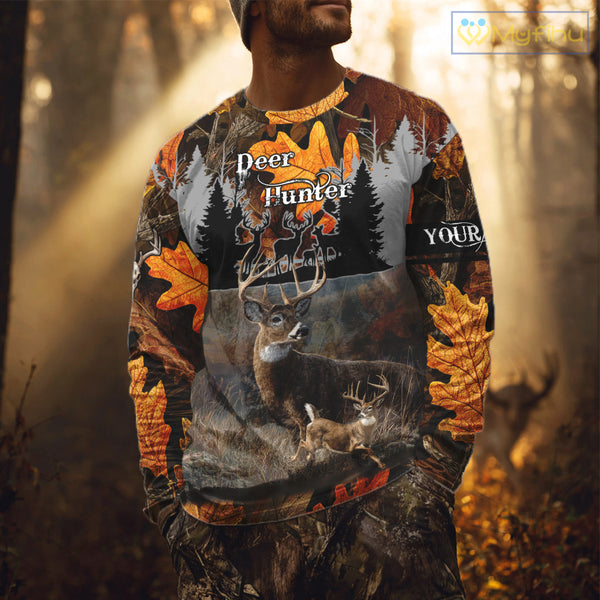 Whitetail Deer Hunting Orange Camo Autumn - Personalized All Over Print Deer Hunting Clothes NHT184