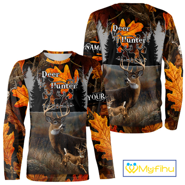 Whitetail Deer Hunting Orange Camo Autumn - Personalized All Over Print Deer Hunting Clothes NHT184