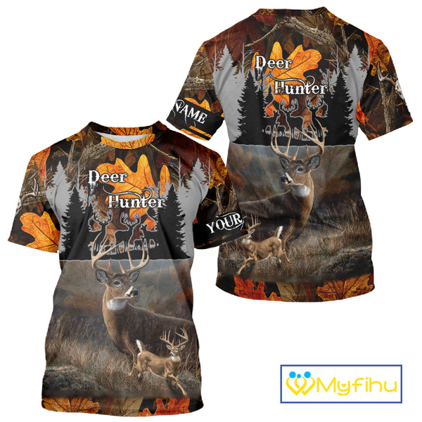 Whitetail Deer Hunting Orange Camo Autumn - Personalized All Over Print Deer Hunting Clothes NHT184
