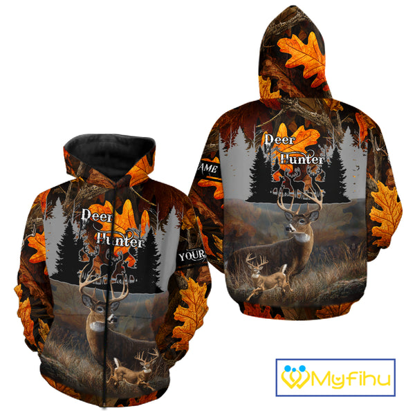 Whitetail Deer Hunting Orange Camo Autumn - Personalized All Over Print Deer Hunting Clothes NHT184