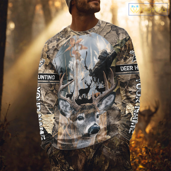 Deer Hunting Grim Reaper Camo Forest 3D All Over Printed Shirt, Personalized Hunting Shirt NHT273
