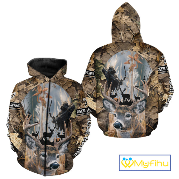 Deer Hunting Grim Reaper Camo Forest 3D All Over Printed Shirt, Personalized Hunting Shirt NHT273